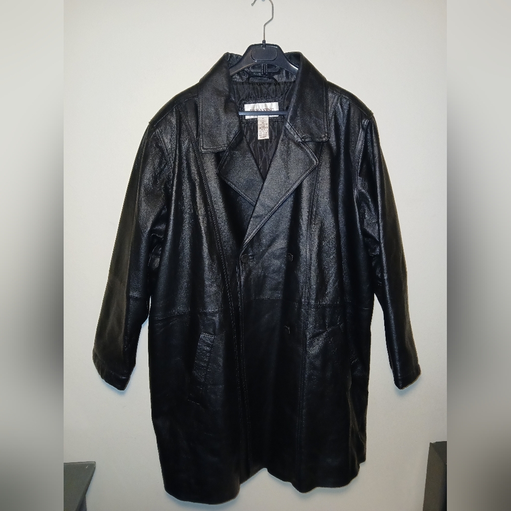 Veranesi Women's Genuine Leather Black Trench Jacket Size 24W  3XL